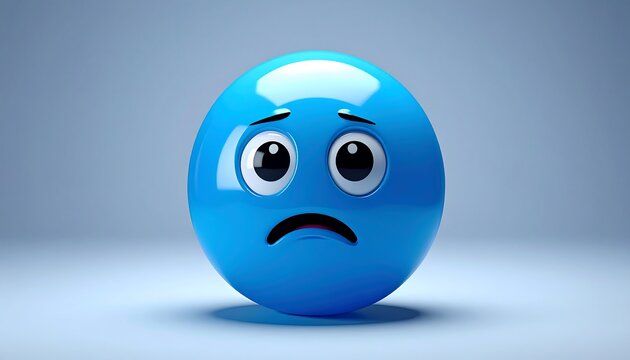 Sad Blue Emoji 3D Render.