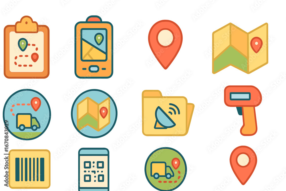 Poster navigation and map flat icon set. location, gps, direction icons in flat style