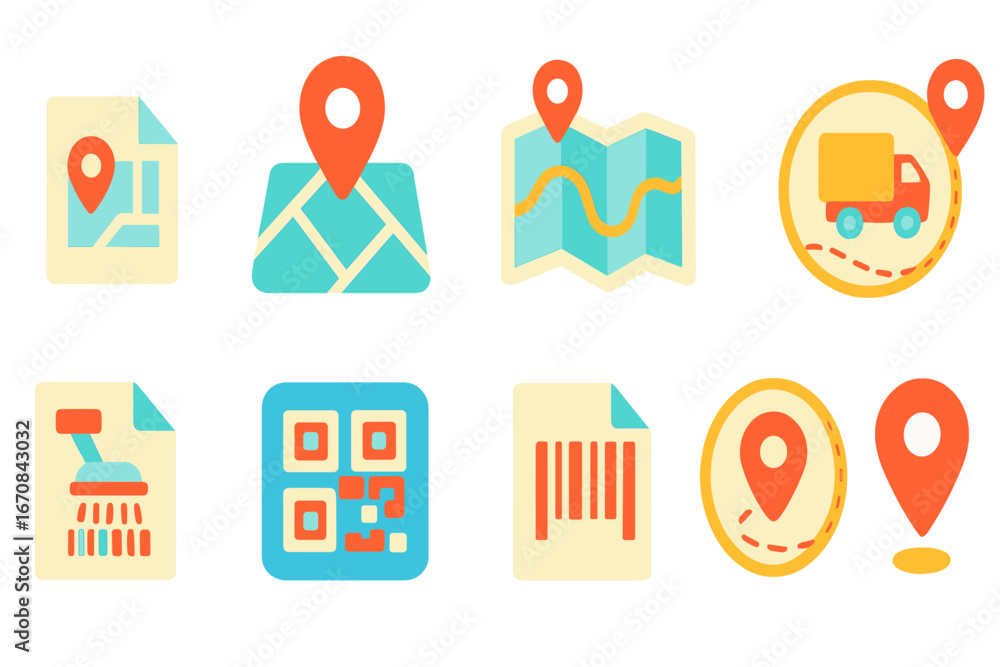 Poster navigation and location solid icon set. map, gps, travel icons solid collection