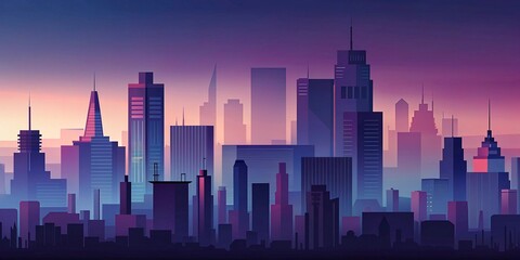 Obraz premium Cityscape with skyscrapers at sunset. Vector illustration