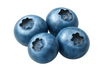 Close-up of four ripe blueberries with transparent background, ideal for food and health-related projects
