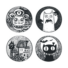 Creative Halloween monsters and spooky characters for decorations. Halloween vector illustration