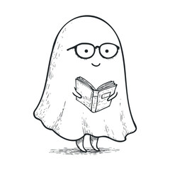 Fototapeta na wymiar Ghost character reading a book in a playful design for kids. Halloween vector illustration