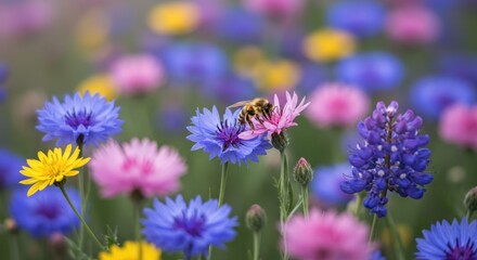 Fototapeta premium Bee's Delight A vibrant tapestry of wildflowers in bloom, nature's artwork