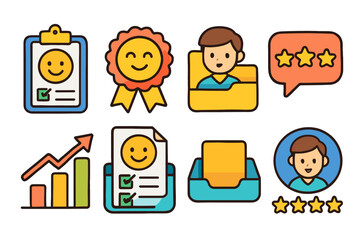 Office productivity flat icon set. efficiency, work tools, business management icons