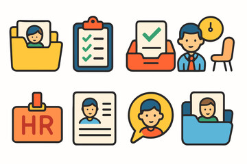 Human resources flat icon set. hr, employee management icons flat collection