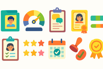 Business, office flat icon set. productivity, management essentials flat icons set