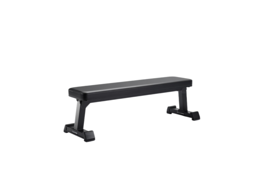 A black bench with a white background