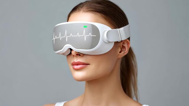 Woman experiencing virtual reality with modern headset in diverse angles and expressions