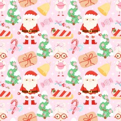 Whimsical Winter Santa and Candy Delight Seamless Pattern Extravaganza
