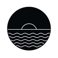 sunset with ocean waves in neon retro tones