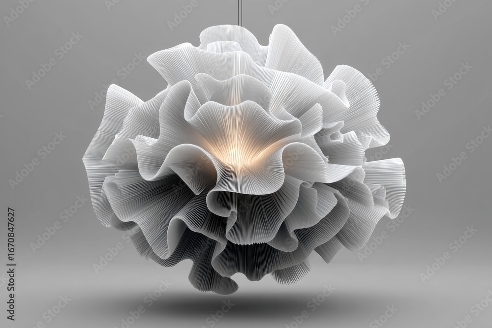 Poster a white flower-like object with a light shining on it