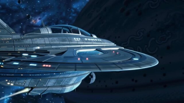 Artistic representation of a spaceship making interplanetary travel	