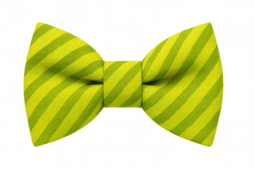 Green striped bow tie resting on transparent backdrop, conveying sophisticated menswear accessory with refined visual appeal