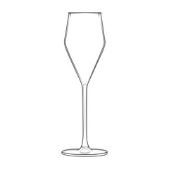 llustration of an empty, classic wine glass in a linear style. Minimalistic design with a black outline is perfect for bars, restaurants, bars and festive events.