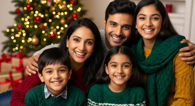 Happy Indian Family Celebrating Christmas Together