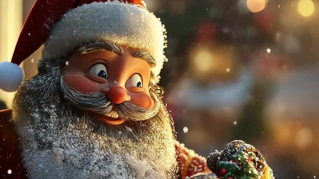 Festive santa claus close-up with snow and holiday cheer