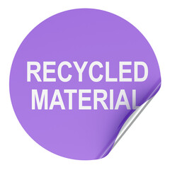 Recycled Material, purple sticker with curled corner. 3D rendering