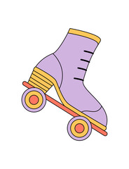 Retro purple roller skate cartoon in groovy style. Groovy element for disco and party music or dance themes, y2k influence with a cool and fun vibe, colorful playful graphic for trendy culture.