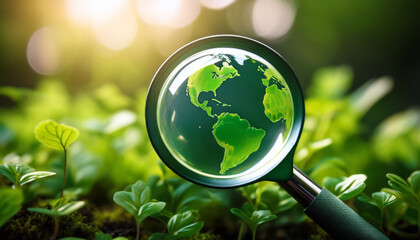 magnifying glass emphasizing earth s green focus for world environment day