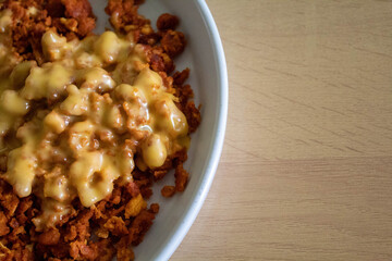 Flatlay with melted cheese topping