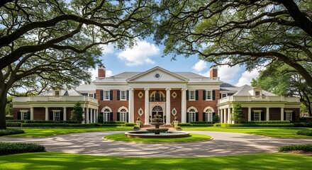 Fototapeta premium Stunning Georgian mansion with grand columns and manicured gardens, perfect for luxury real estate