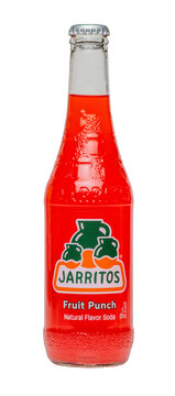 Bottle of Mexican Jarritos brand fruit punch soda isolated on a transparent background PNG	
