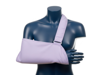 Medical arm sling immobilizer for shoulder injury recovery and support transparent background