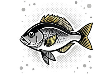 水玉背景に映えるシックな魚のデザインベクターイラスト