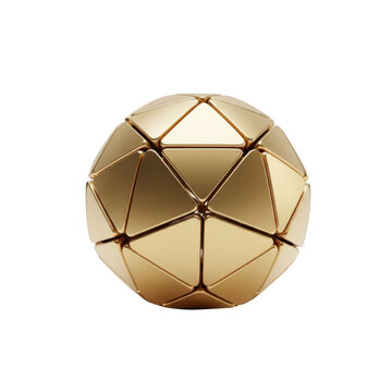 Geometric golden sphere abstract object isolated on transparent background