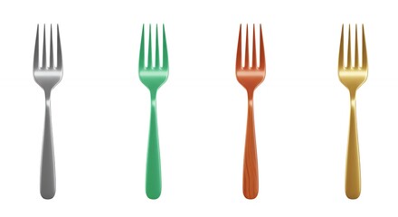Four colorful metal forks for dining