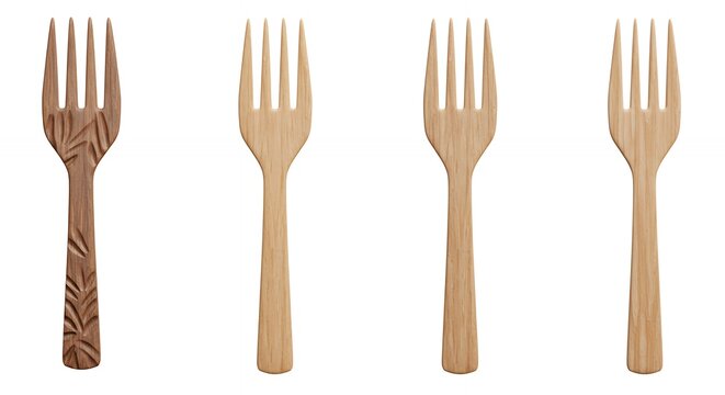 Four eco friendly disposable wooden forks for events