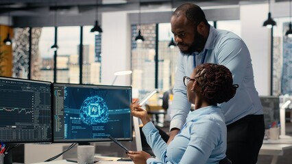 Prop firm staff members using artificial intelligence tech to ensure smooth trading operations....