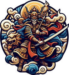Fototapeta premium Chinese_Mythology_God_of_Prosperity_and_Fortune_–_Vector_Illustration