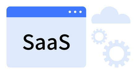 Browser window displaying SaaS, cloud, and gears emphasize the Software as a Service model. Ideal for technology, cloud computing, innovation, IT solutions, automation, web services SaaS marketing