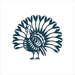 Elegant Turkey Silhouette with Feather Details Thanksgiving Turkey silhouette single line feather details