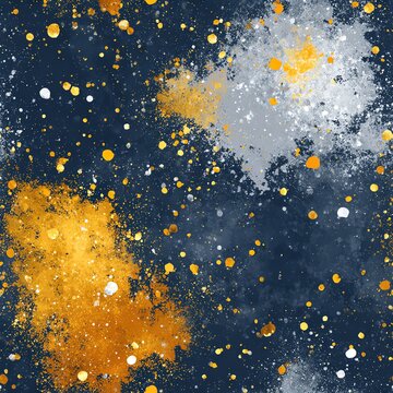metallic gold and silver splatter seamless pattern on dark navy background, luxury abstract style