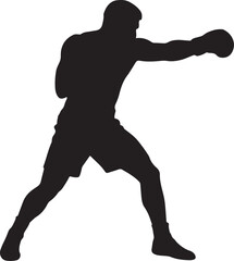 Obraz premium Black silhouette of a boxer throwing a punch with a white background boxing fighting
