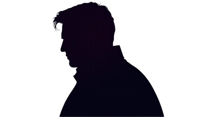 A man in profile is captured as a dark silhouette showcasing his hairstyle and jacket while standing against a bright background during the evening hours