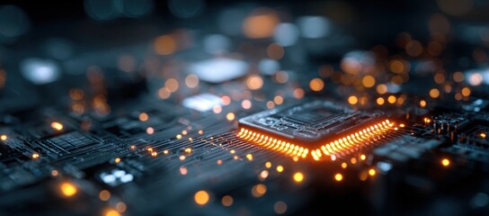 Close-up view of a circuit board with a central processor