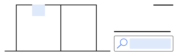 Search bar, divided sections with content highlight, and minimalist elements. Ideal for UXUI design, presentation, technology, website development, search functionality, content navigation simple