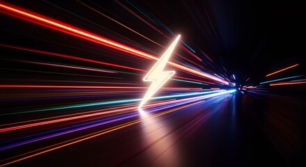 A stunning neon lightning bolt with vibrant streaks of light, conveying the essence of power and energy