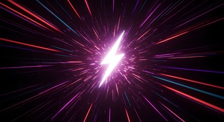 A glowing lightning bolt against a backdrop of energetic light streaks