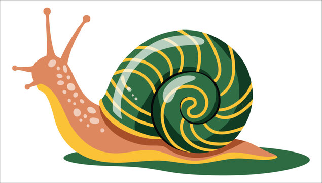 cartoon garden snail with spiral shell vector illustration on white background