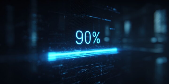 Futuristic digital display showing 90% - Powered by Adobe