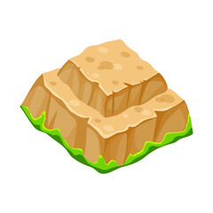 Isometric View of a Cartoonish Sandstone Hill with Green Base