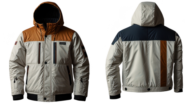 This warm winter jacket features a stylish design with contrasting colors perfect for outdoor activities during chilly weather conditions