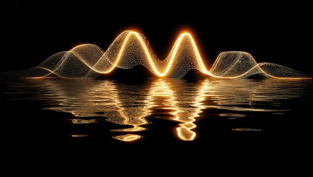 Abstract golden waveform reflected in dark water