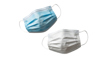 High-quality Disposable Face Masks, Blue and White, Isolated on Black Background