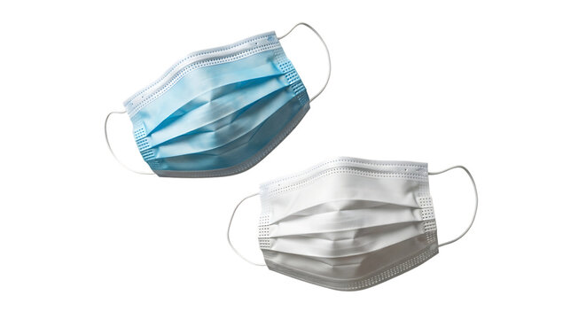 High-quality Disposable Face Masks, Blue and White, Isolated on Black Background